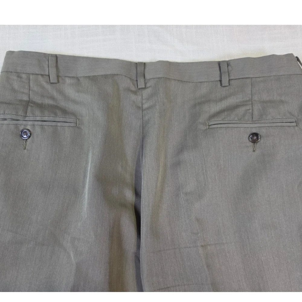 Haggar Black Label Mens Pleated Dress Pants Olive Gray Cuffed Trousers 37x26.5